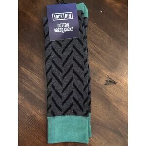 Sock Bin Mens Chevron Cotton Dress Socks Gray Teal Herringbone Pattern